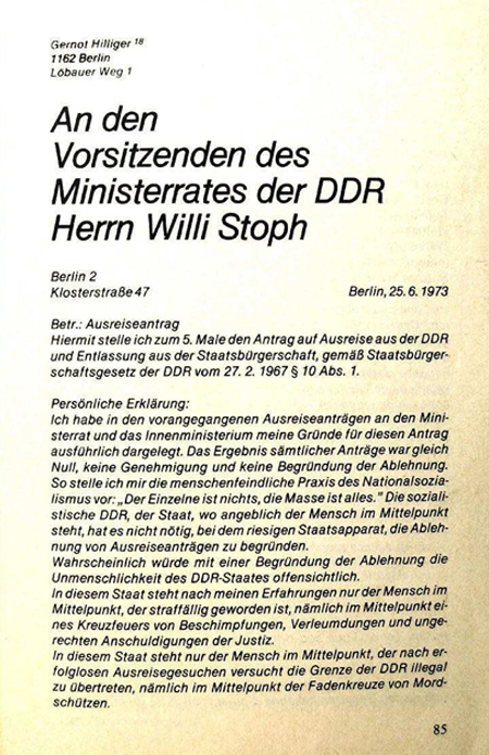 Gero Hilliger schreibt an den DDR-Ministerpräsidenten.