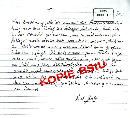 Stasi-Spitzel Horst Grell aus Berlin verrät Gernot Hilliger an die Stasi.